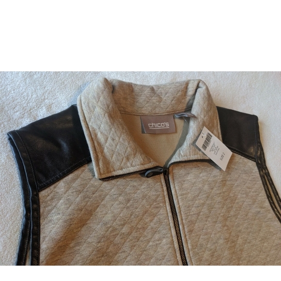 Chico's Women's Heathered Quilt Bunny Vest - Camel w/ Brown Leather Size XL NWT! - Picture 7 of 16